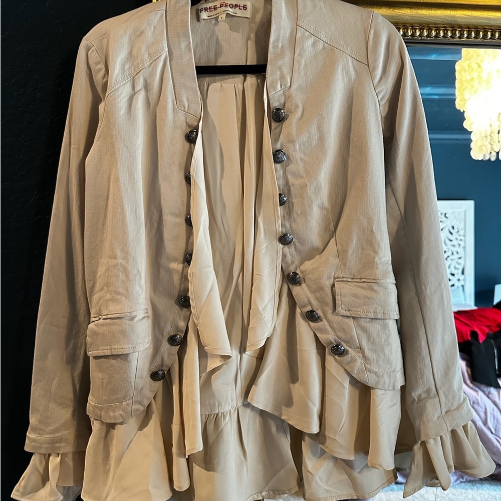 Free People Cream Ruffle Blazer